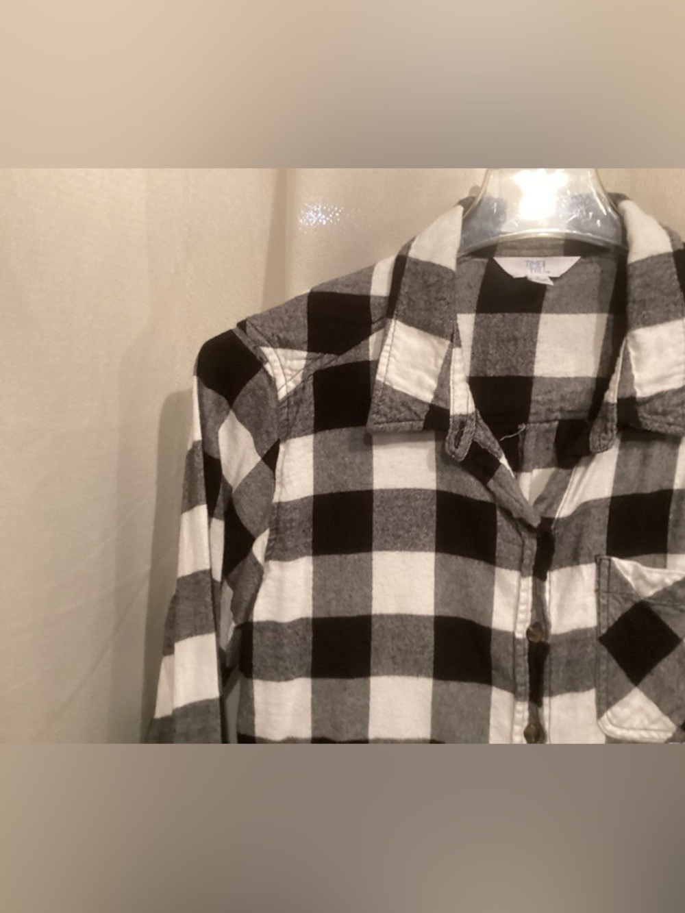 Time and Tru Black and White Plaid Shirt - Picture 2 of 6
